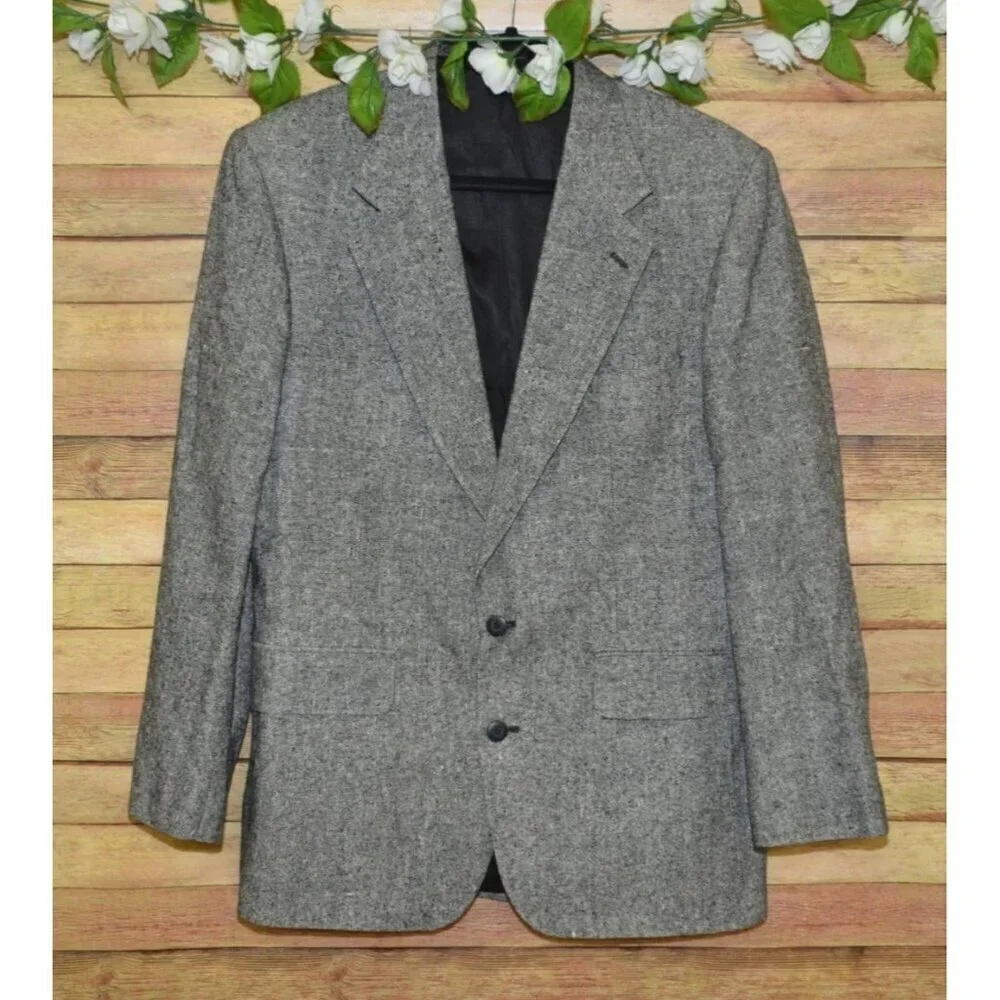 Vintage Robert Stalk Men's Tweed Jacket Blazer Sports Coat Gray Black Size 40R